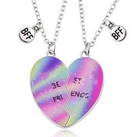 Matching Heart Best Friend Necklaces for 2 Purple Aurora BFF Necklaces for Two Cute Bestie Best Friends Gifts for Birthday Christmas Anniversary Connecting Splitting Puzzle Pendant Friendship Necklace