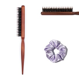 Norhogo Teasing Hair Brush Boar Bristle Hair Brush Magic Volumer Hair Brush Bristles Hair Brush Toupe Brush with Wooden Handle (24 x 3 cm) for Home and Salon Comes with a Purple Headband (Nylon Teeth)