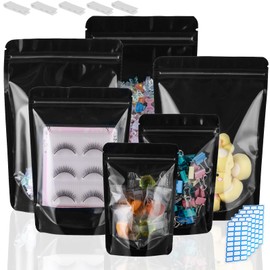 4X6 Resealable Bags 200 Pcs Mylar Bags for Food Storage Candy Packaging Black Mylar Bags with Window Reclosable Small Stand Up Pouches Edible Packaging for Small Business