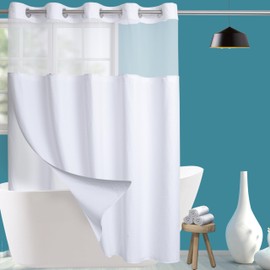 Conbo Mio White Stall Fabric Shower Curtain Set Hotel Grade Waffle Weave Shower Curtain with Snap in Liner for Bathroom with Magnets & Mesh Top Window, Machine Washable (Waffle-White,54W x 74H)