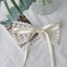 White Lace Hair Clips for Women Hair Bows for Women Ribbon Lace Bow Hair Clip Hair Accessories for Women Coquette Hair Barrettes for Women Lace White Bow for Hair