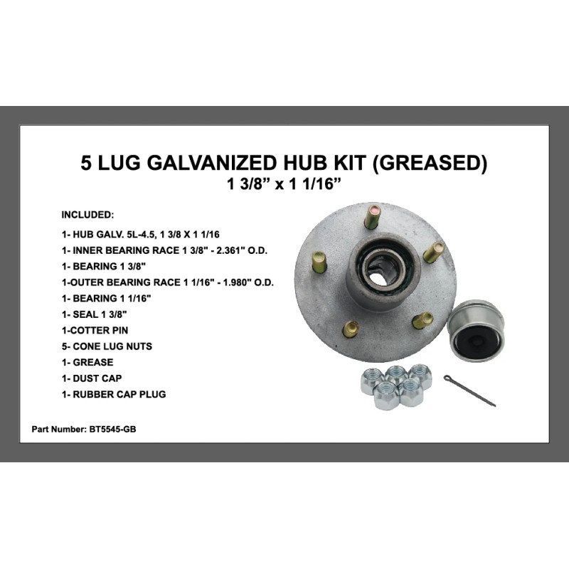 TMW Boat Trailer Galvanized Hub Kit 5 Lug 1-3/8" x