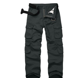 Men's Casual Cargo Tactical Pants, BDU Military Wild Army Combat Ripstop Work Pants with 10 Pockets #3316-Black Grey-36