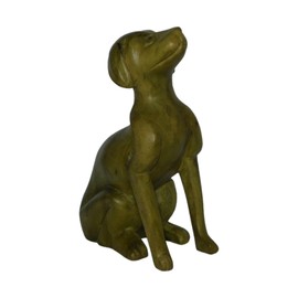 Brave Wings Hand Carved Wooden Dog ~ Sitting Dog 15.5cm High ~ Ornament Sculpture Figurine Statue Unique Table Decoration Home Decor ~ 5180