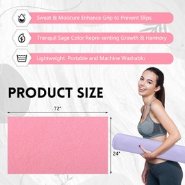 Breling 4 Pack 72" x 24" Hot Yoga Towel Non Slip Microfiber Mat Towel Sweat Absorbent Soft Pilates Mat Essentials for Hot Yoga Pilates Exercise(Purple, Pink, Blue, White)