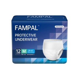 FAMPAL Vital Guard Adult Incontinence Underwear, Maximum Absorbency, Odor Control, Leak Protection, Overnight, Disposable, Unisex, Medium, 48 Count (4 Packs of 12)