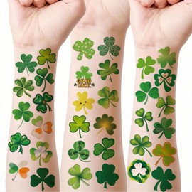 HIFANMM Green Shamrock Temporary Tattoo Adult Kids, St Patrick's Day Fake Tattoos, Green Clover Tattoo Stickers for Women Best Choice for Irish Day Parade and Party Decoration, 60 Different