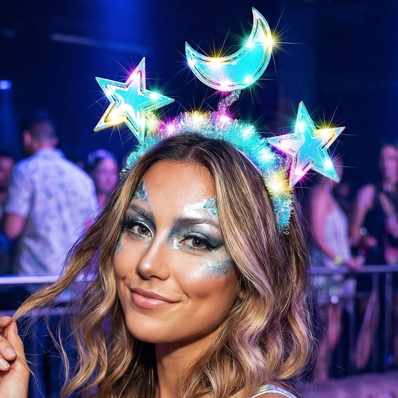 BARTOSI Light Up Moon Star Headbands LED Glow Headband Holiday