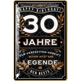 LANOLU Tin Sign 30 Birthday Sign - 30 Years Legend - Perfection - Decoration 30th Birthday Man, 30th Birthday Decoration, Funny Birthday Sign 30, 20 x 30 cm