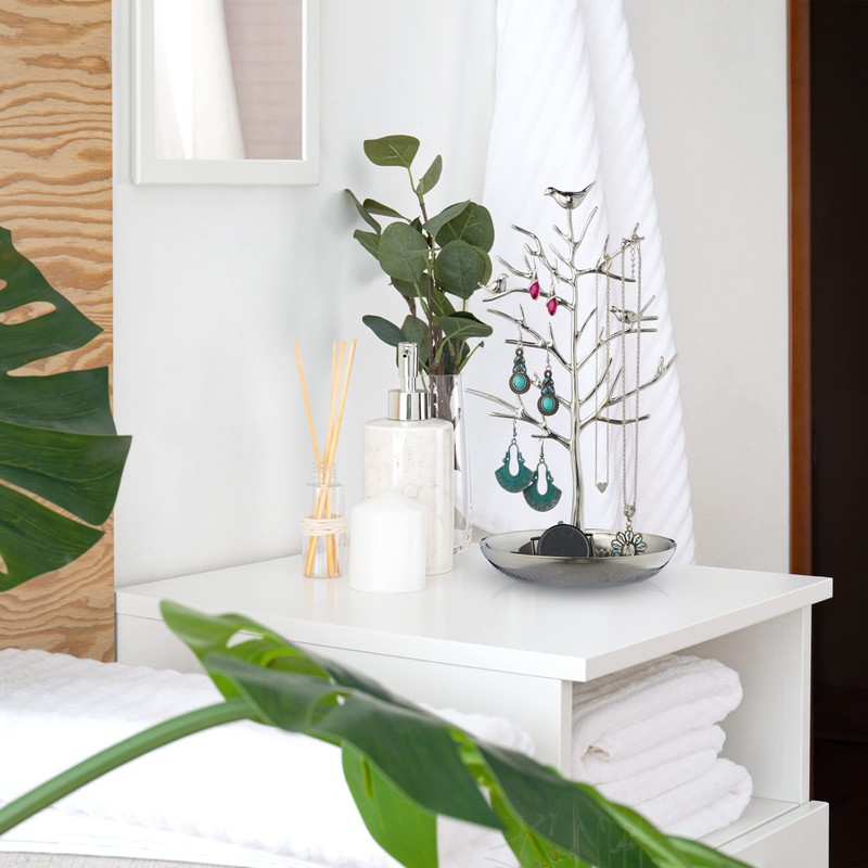 Relaxdays Jewellery Tree, Stand with Tray, H x W x