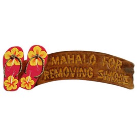 Alii of Hawaii Hand Painted Wooden Sign Mahalo for Removing Shoes Red Flip Flop Wall Sign