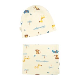 Foruhoo Baby Girls Beanie Hat + Tube Scarf Set of 2 Winter Hat for Boys Girls Cotton, beige elephant