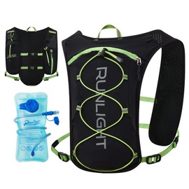 Runlight Running Hydration Vest Backpack with 1.5L Water Bladder Bag Daypack for Hiking Trail Running Cycling Race Marathon for Women Men(Black Green)