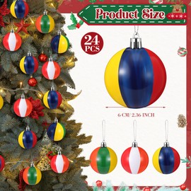 Lunmon 24 Pcs 2.36 Inch Beach Ball Ornaments for Tree Summer Beach Ball Decoration Shatterproof Hanging Plastic Rainbow Stripe Ornaments for Hawaiian Party Tropical Decorative Supplies