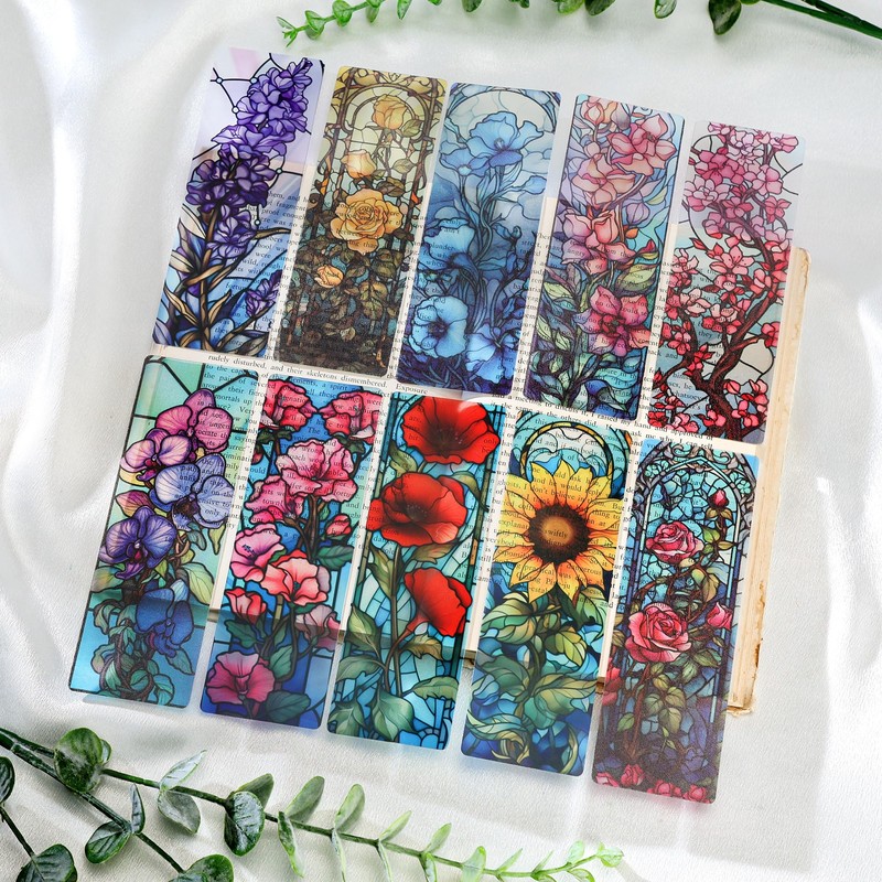 Celavoy Pretty Flower Bookmark Gifts - 20pcs Floral Stained Glass