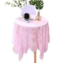 S.T.S.G Tablecloth, Lace, Table Cover, Mat, Square, Embroidery, Interior, Scandinavia, Stylish, Cute, Decoration Runner (Pink, 43.3 x 43.3 inches (110 x 110 cm)