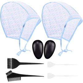 RTRTGS Set of 2 Highlighting Caps, Hair Dyeing Accessories with Hair Dye Brush and Metal Hooks for Salon and Home Use Hair Dye, Highlight Cap, Strands Hood