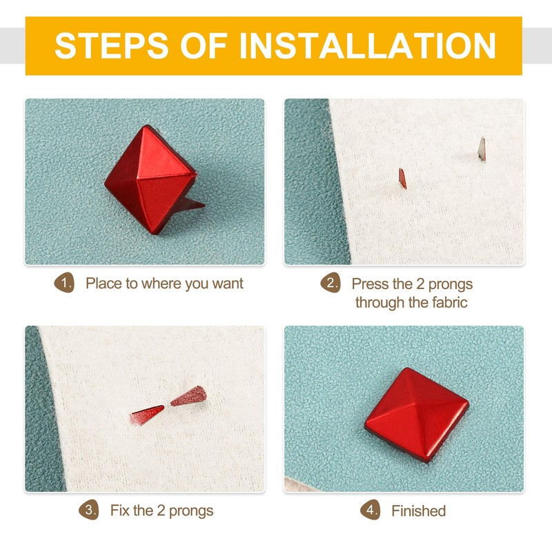 sourcing map 100Pcs Square Pyramid Rivets, 12mm Two-Jaw Studs Spikes,