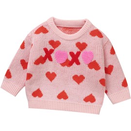 Yaopelky Baby Girl Sweater Heart Knit Sweaters Toddler Clothes for Girls Pullover Sweatshirt Warm Crewneck Long Sleeve Tops Pink