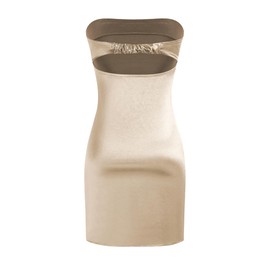 ZAFUL Women Tube Satin Mini Dress Bodycon Backless Silk Wedding Guest Cocktail Dresses (Champagne,L)