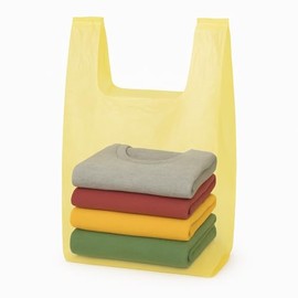 Charm Your Prince Yellow T-Shirt Bags with Handles – Small 8" x 5" x 16" Lightweight Disposable Plastic Shopping Gift Sack for Retail, Grocery, Boutiques, Takeout, Parties – Economical - 100 Pack