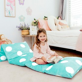 Butterfly Craze Floor Pillow Case, Mattress Bed Lounger Cover, Polka Aqua, King Size - Cozy Seating Solution for Kids & Adults, Recliner Cushion, Perfect for Reading, TV Time (Pillow Not Included)
