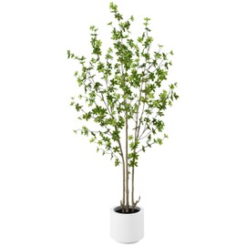 Keeplush Artificial Enkianthus Tree 6ft Tall Fake Plant with Lifelike Leaves and Trunk - Large Indoor Floor Plant in White Pot for Living Room, Bedroom, Office Decor