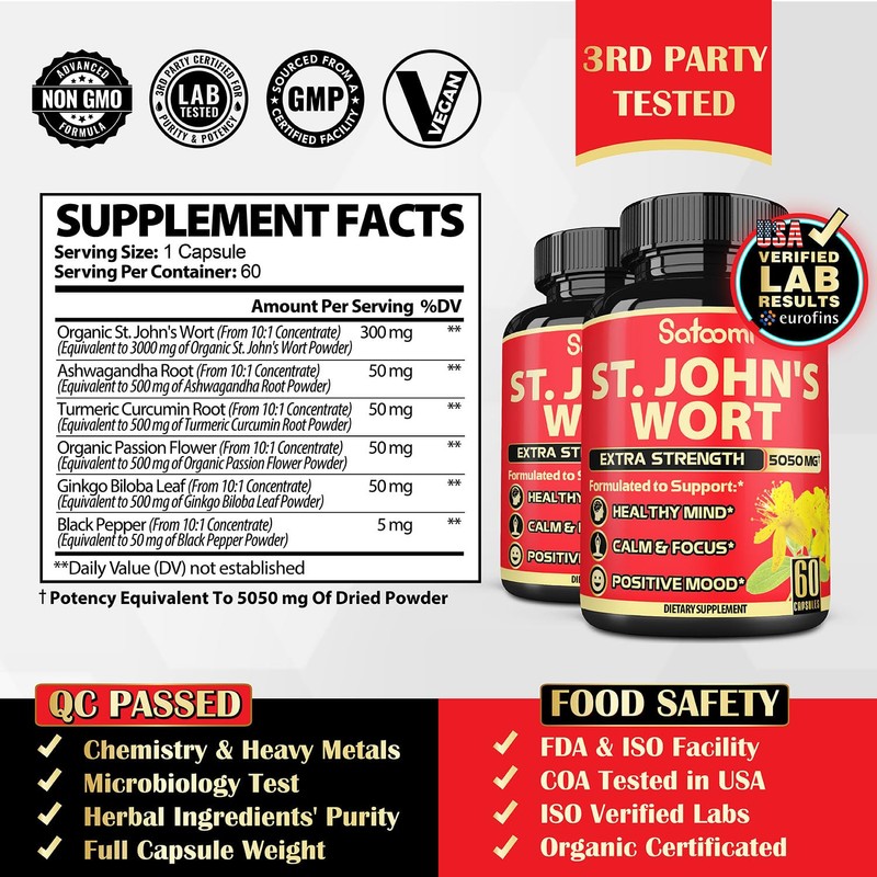6in1 St. John's Wort Capsules Extract Supplement - Mood &
