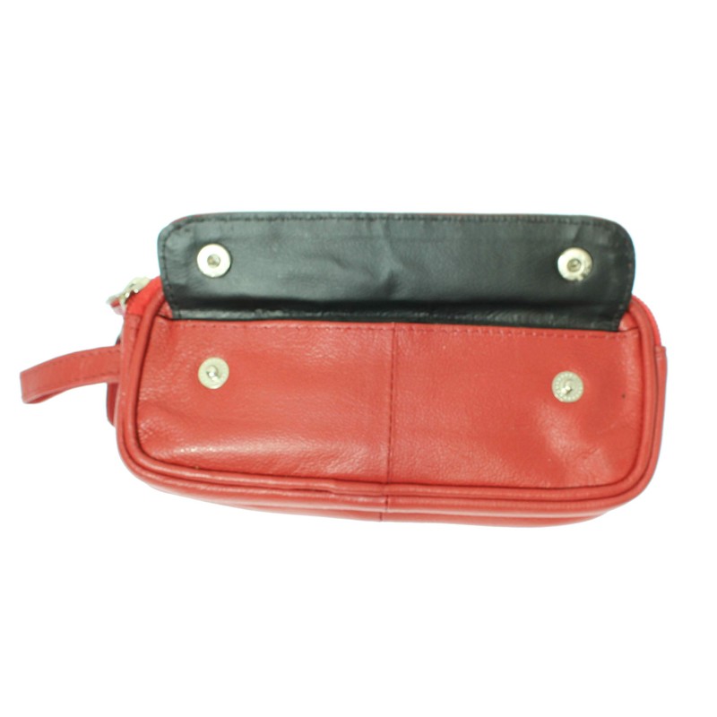 Soft Red Goat Leather Double Spectacle Glasses Case with Belt