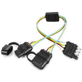 Amexmart Universal 4 Way Flat Y-Splitter Plug and Play Adapter Extension Harness Connector for LED Tailgate Light Bar & Trailer Lights (with Dust Caps)