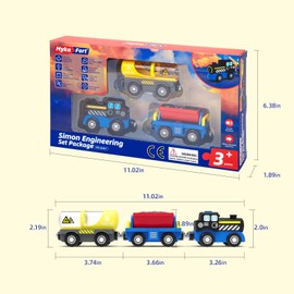 MykaFort PowerHauler Express Battery Operated Train for Wooden Tracks – Classic Cargo Steam Engine Toy with 3 Magnetic Cars – Compatible with All Major Brands – Light & Sound – Gift for Kids Ages 3+