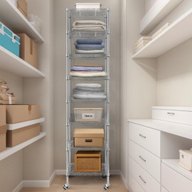 Finnhomy Heavy Duty 8 Tier Wire Shelving with Wheels 18x18x78.7-inches 8 Shelves Metal Storage Rack Thicken Steel Tube, Pantry Shelves for Storage, Adjustable Shelving Unit, NSF Certified, Chrome