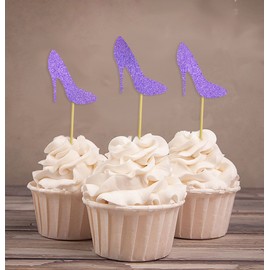 Darling souvenir, High talón Bridal ducha Cupcake Toppers, decoraciones de boda fiesta de cumpleaños Postre - Pack de 20, Purpura (Glitter Purple)