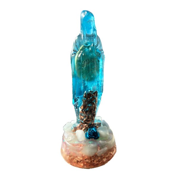 RELIGHT Orgonite Crystal Mary Statue, Miraculous Medal Height 3.5 inches (9 cm), Width 1.4 inches (3.5 cm), Figurine, Purification, Interior Goods, Natural Stone, Aquamarine, Blue