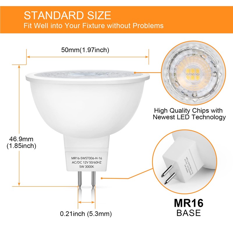 Mlambert 12 Pack MR16 LED Bulbs 50W Halogen Equivalent,3000K Soft