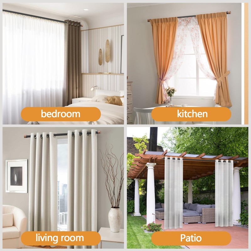 Wood Curtain Rods for Windows 48 to 84 Inches(4-7ft),1 inch