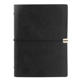 PU Leather Notebook A5, Vintage Notebook Refillable Notebook A5 Lined Leather 80 Pages, 6-Ring A5 Notebook Refillable Binder for Notes, Planning, Study (Black)