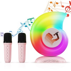 Adamantite Karaoke Machine for Kids and Adults, Conch Mini Portable Kids Microphone - Bluetooth Speaker with 2 Microphones, Home Party Karaoke Speaker, Birthday Gift (Pink)