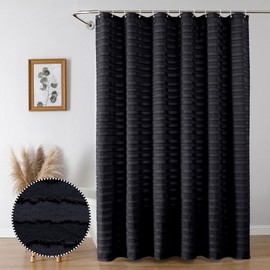 Aiyufeng Boho Black Shower Curtain Set, Modern Farmhouse Fabric Black Shower Curtain Classic Stripe Tufted Textured Cloth Shower Curtain for Bathroom Decor,72" Wx78 L Inches
