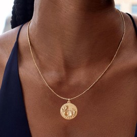 MYEARS Women Birth Flower Necklace Gold Butterfly Coin Disc Pendant Cubic Zirconia 14K Simple Dainty Beaded Chain Everyday Trendy Jewelry - January Carnation