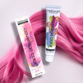 Hellawell Professional Hair Dye. Coverage Color Fantasy - Semi-permanent oxidation coloring cream. Pink 2.11oz