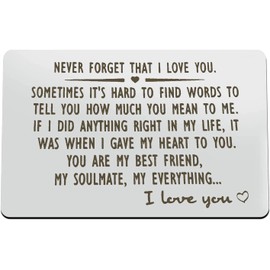 Never Forget That I Love You Engraved Wallet Insert Card, I Love You Gifts for Him, Anniversary Cards Gifts for Wife Girlfriend Boyfriend Him Her Birthday Wedding Christmas Valentine's Day