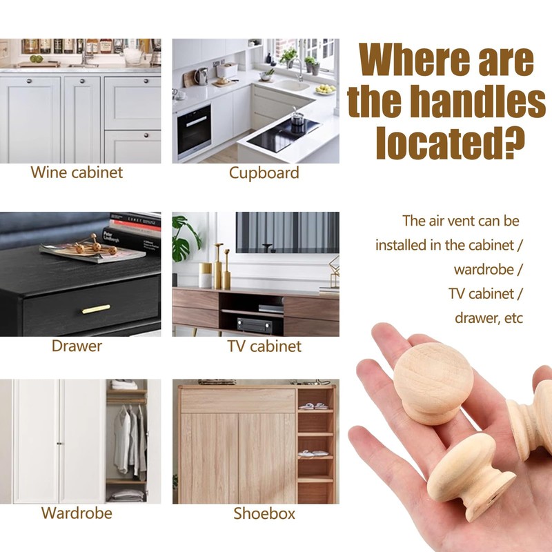 GMHLLES Wooden Drawer Knobs, 6 Pcs Wooden Door Knobs Handles