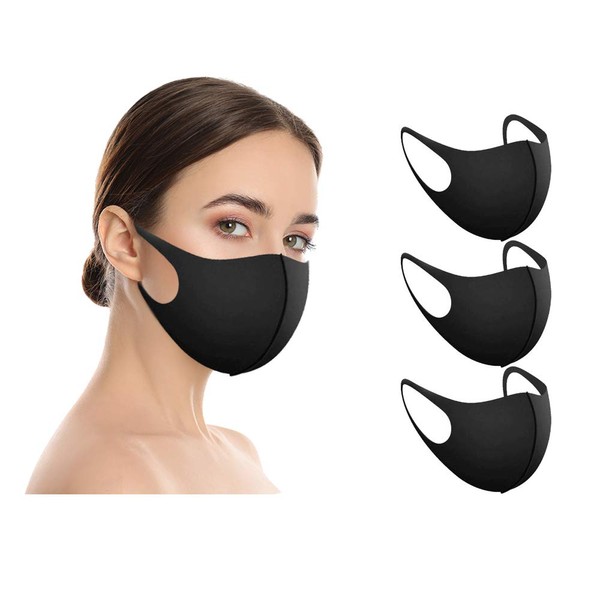 AMBA7 Washable Reusable Breathable Cloth Face Mask - Machine Washable Double Layer Protection, Unisex (US Instock) (3pc - Black Center Seam, 3-Pack)