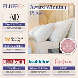FluffCo Zen Fluff Pillows - Down Alternative - Standard/Queen Bed Pillow for Sleeping Made in USA - Luxury Hotel-Quality Pillow - Gift for Home - 100% Cotton, 300 Thread Count (Soft Queen Size 1 Pack)