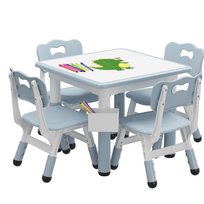 GarveeHome Toddler Table and 4 Chairs Set with Graffiti Desktop,