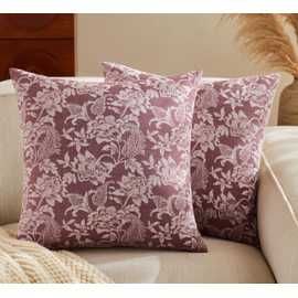 YZJZEDS Floral Jacquard Throw Pillow Covers Set of 2, Background/Burgundy 18x18 Inch, Farmhouse Decorative Cotton Burgundy Cushion Covers for Sofa Bed Living Room Home Decor