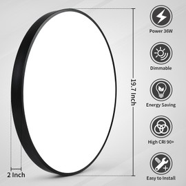 20 Inch LED Flush Mount Ceiling Light Fixture, 36W 3600Lm, Dimmable with Remote Control, 3000K-6500K Light Color Adjustable, Modern, Ultra-Thin, for Bedroom Kitchen, Bedroom, Home Office