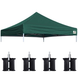Eurmax New 10x10 Pop Up Canopy Replacement Canopy Tent Top Cover, Instant Ez Canopy Top Cover ONLY, Choose 30 Colors,Bonus 4PC Pack Canopy Weight Bag (Forest Green)