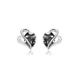 AOBOCO 925 Sterling Silver Studs Earring, Black Heart Crystals Jewellery Hypoallergenic Earring, Best Gifts for Her (Black)